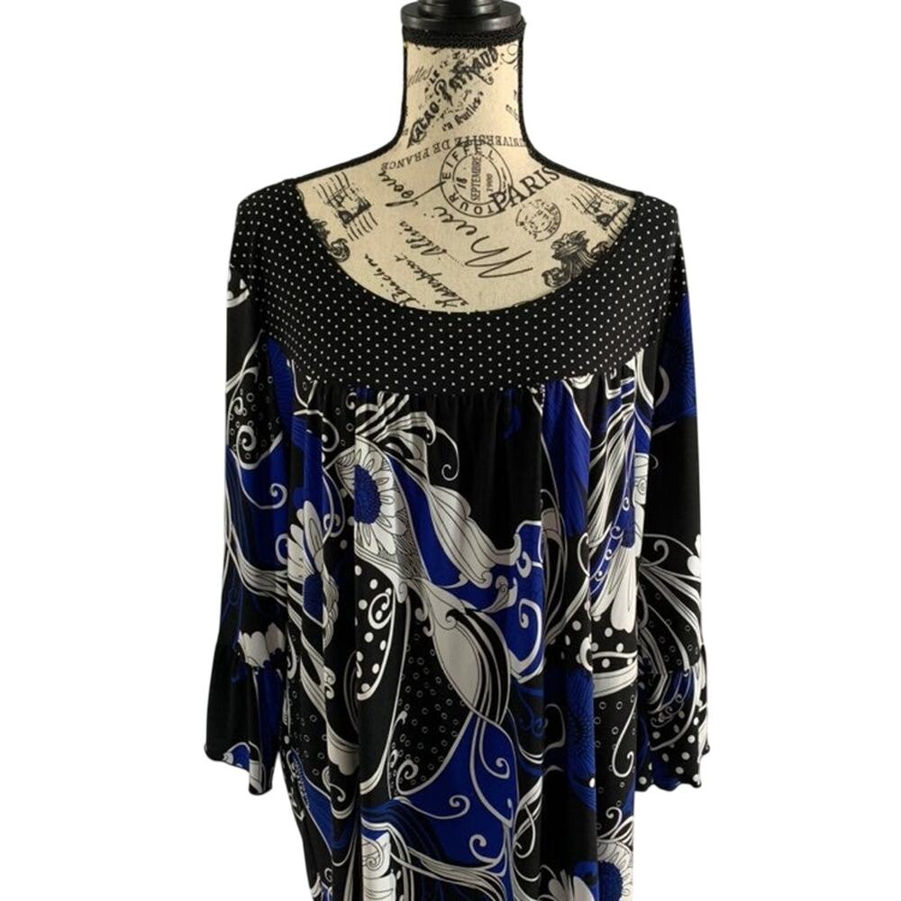 Susan Lawrence Women's Size 2X Blouse 3/4 Bell Sleeves Round Neck Multicolor USA